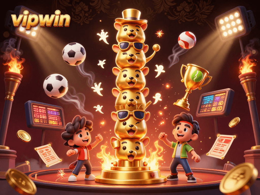 Bet on vipwin with a lively 3D cartoon illustration featuring vibrant casino elements