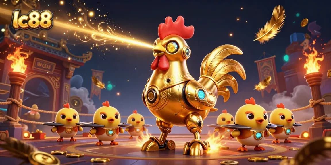 Experience thrilling gameplay at lc88 with a golden rooster robot and dynamic casino action.