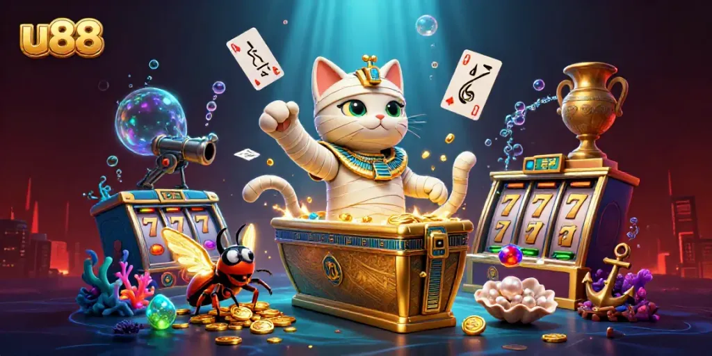 Experience thrilling gameplay with U88's unique casino universe featuring vibrant characters, slots, and treasures.