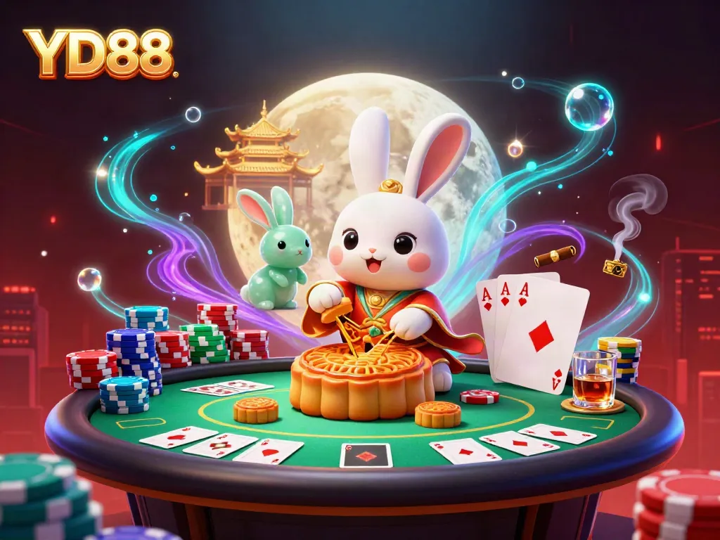Experience the vibrant energy of YD88 with cartoon rabbits and poker elements on the moon!