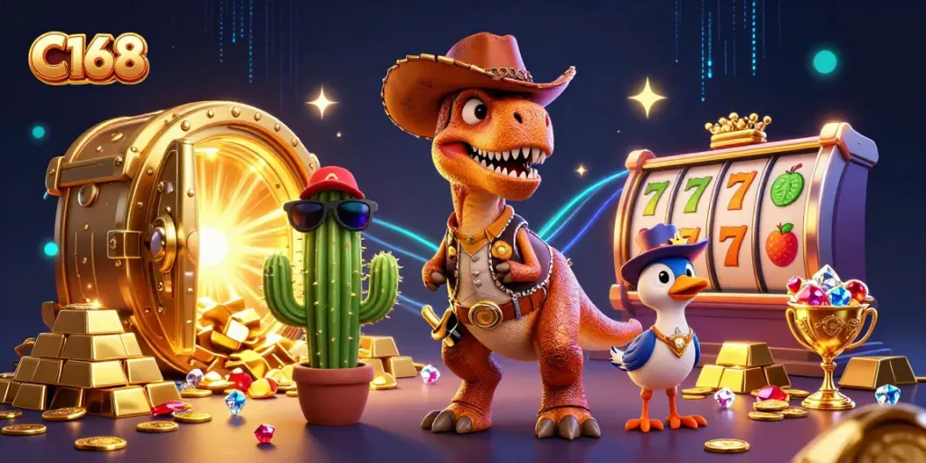 C168 excels in engaging casino experiences featuring vibrant characters and dynamic slot reels.