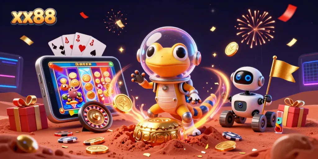 Experience the exhilarating xx88 casino adventure through a Martian gecko's discovery of a buried golden casino.