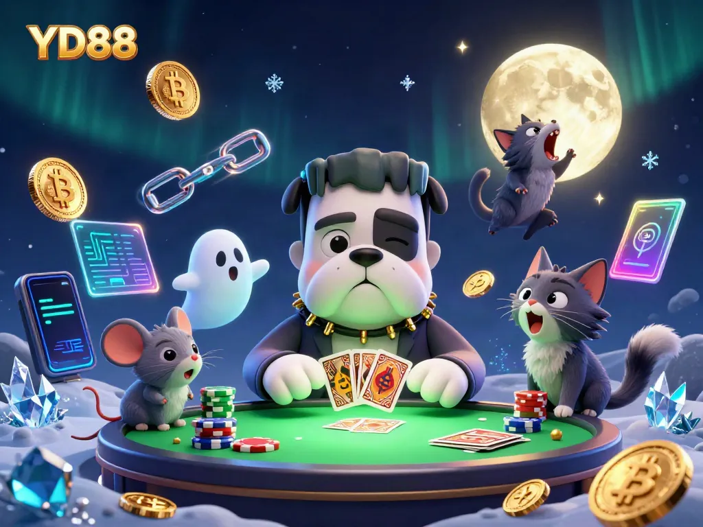 Experience thrilling gameplay at YD88 with a Frankenstein bulldog dealer at a spooky casino table.