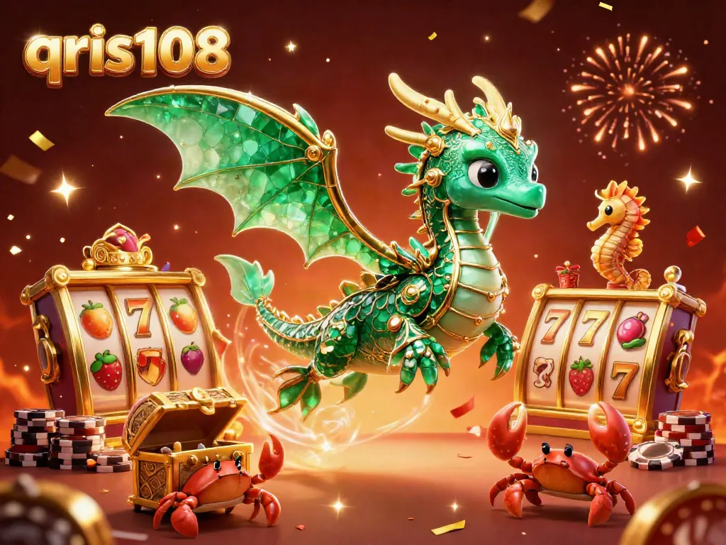 Mengunduh jackpot qris108 saat beraksi dengan naga laut, peti harta karun, dan simbol buah yang bersinar.