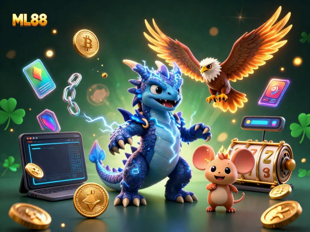 Win big with ML88's immersive online gaming experience surrounded by vibrant slots and character action.