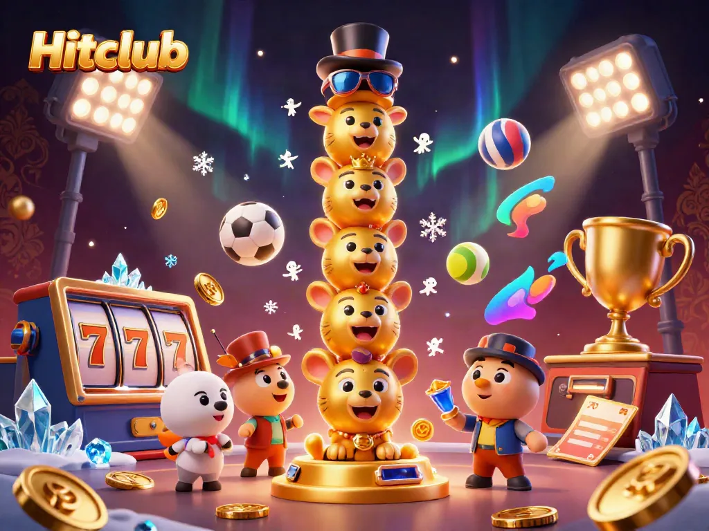 Engage in thrilling gameplay at Hitclub with vivid illustrations of dynamic casino elements and sports betting.