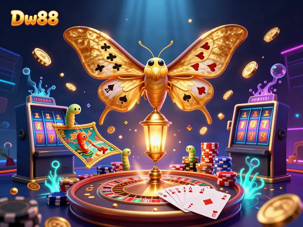 Experience thrilling gameplay at Dw88 with golden coins, vibrant casino scenes, and captivating characters.