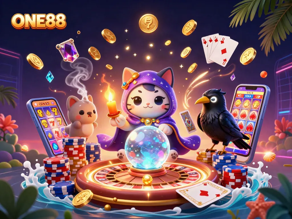 Experience thrilling gaming adventures at ONE88 with captivating characters and dazzling casino elements.