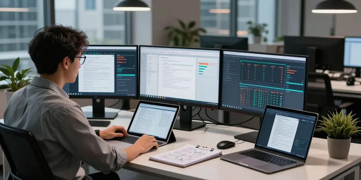 Document fraud detection process in a high-tech office setting with monitors showing data analysis.