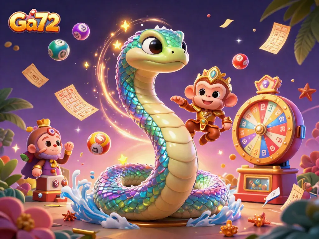 Experience dynamic gambling excitement at Ga72 with colorful lottery elements and lively characters.