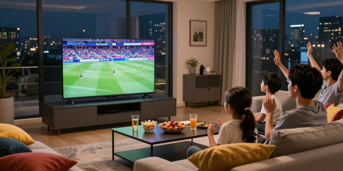 Miglior IPTV family enjoying a live sports event in a cozy living room.