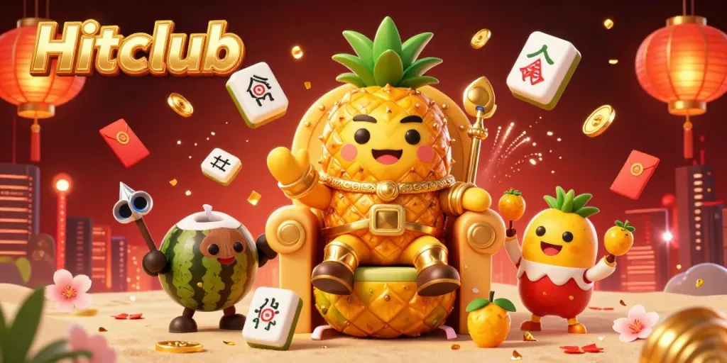 Experience the thrilling world of Hitclub with a vibrant beach casino scene featuring a golden pineapple king and playful elements.