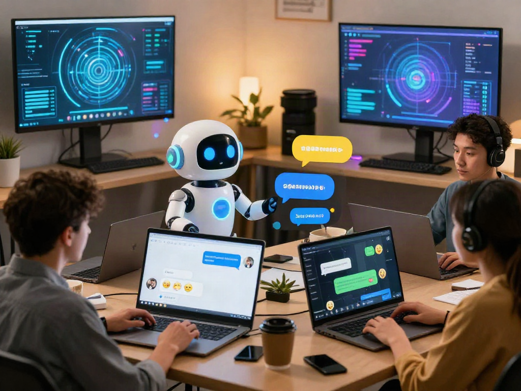 Engaging virtual chat scene highlighting spicy chat ai interactions with diverse users across devices.