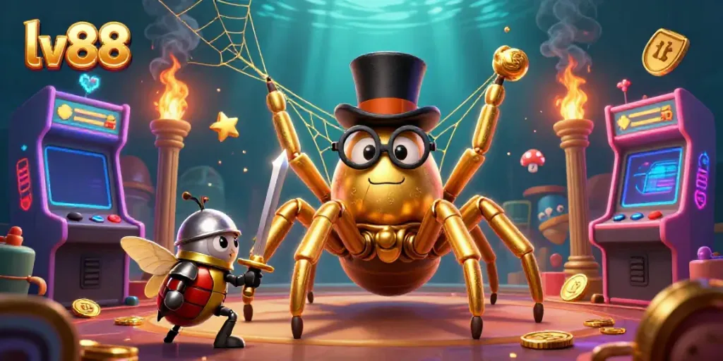 Play exciting casino games at lv88 with a vibrant scene of characters and game elements.